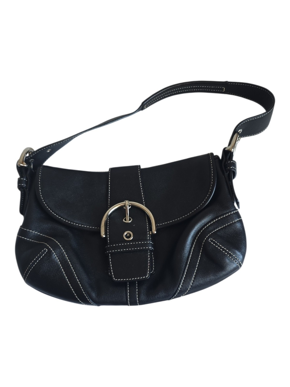Coach Black Leather Shoulder Soho Bag with Silver Buckle